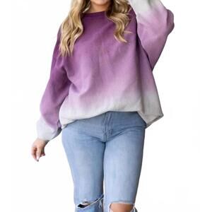 NEW MOON RYDER ombre corded crew sweatshirt in italian plum/ice grey
